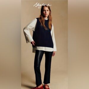 NWT!!! Sezane "Ciara" 100% Lamb Leather Black Trousers Size 40